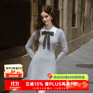 AIVEI欣賀艾薇2024冬季格雷千金風(fēng)蝴蝶結(jié)氣質(zhì)針織連衣裙R757003A 灰色 L