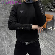 2024春秋季普拉高端潮牌拼接三角標刺繡長(cháng)袖T恤男修身打底衫達 范思瓦薩琪美杜莎人像哲-黑色 5XL碼(190-205斤)
