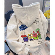 蘇愚100%純棉面料潮流海綿寶寶卡通印花連帽衛衣男女加絨加厚寬松可愛(ài) 純棉B6-18-連帽-淺灰 薄款 XL