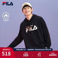 斐樂（FILA）官方多彩衛(wèi)衣長袖情侶裝寬松時尚運動連帽套頭衫男女上衣印花 （加絨）正黑色-BK M 170/92A