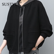 SUSTYLE奢侈高端品牌女裝高檔拉鏈衛(wèi)衣女春秋季新款休閑運動中年媽媽外套 黑色 L 115-130斤