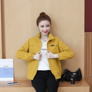 苜戈春秋短款外套女2025韓版休閑棒球服洋氣小外套夾克衫上衣學生外套 黃色 加絨 XL 120-135斤