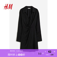H&M女裝連衣裙秋季復(fù)古翻領(lǐng)氣質(zhì)長袖通勤襯衫式休閑連身裙1187810 黑色 155/80