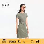 森馬（Semir）連衣裙女收腰T恤裙小心機(jī)夏季2025新款繡花圓領(lǐng)短裙簡約休閑 橄欖綠A41805 XS