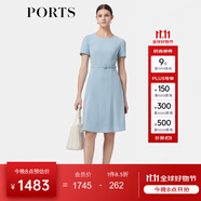 PORTS寶姿女裝春夏新品溫柔風(fēng)氣質(zhì)短袖圓領(lǐng)中長三醋酸連衣裙 天空藍(lán)-1 S (4)