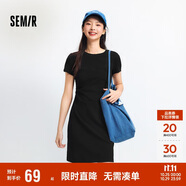 森馬（Semir）連衣裙女圓領收腰彈力針織裙2025夏刺繡休閑短裙辣妹109325114001