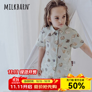 Milkbarn兒童套裝男女寶寶童裝夏季純棉襯衫短褲兩件套 淺灘貝殼 80 cm