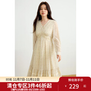 獨(dú)束大碼女裝飄逸傘擺印花連衣裙女2025春裝時(shí)尚設(shè)計(jì)感中長(zhǎng)款裙子 麥穗黃 L （尺碼：2）