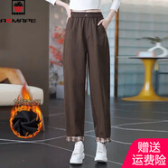 AEMAPE休閑褲女2025秋冬季格子拼接老爹褲子寬松顯瘦抗皺小腳蘿卜哈倫褲 咖啡色-加絨奧粒絨加厚 L 建議106-115斤