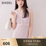 SNIDEL2025春夏新品簡(jiǎn)約毛邊圓領(lǐng)無(wú)袖后開(kāi)叉針織連衣裙SWNO251097 粉色 M (1)