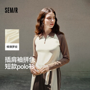 森馬（Semir）POLO衫女短款拼色插肩袖修身上衣小個子秋顯瘦套頭衫101524115003
