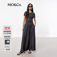 MO&Co.連衣裙春夏彈力莫代爾拼接砂洗銅氨絲天絲高腰長(zhǎng)裙摩安珂夏 深灰色 M 165