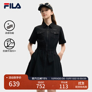 FILA 斐樂官方女裝梭織工裝連衣裙2025夏季新款時(shí)尚涼感防曬收腰裙子 正黑色-BK 3XL 185/100A/XXXL