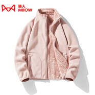 貓人（MiiOW）抓絨衣女男搖粒絨外套秋冬新款毛衫戶外保暖珊瑚絨衛(wèi)衣加絨雙面穿 KY1008S橡皮粉-女 L