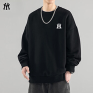 MY潮牌純棉衛衣男女純棉休閑運動(dòng)25年秋冬季新款寬松圓領(lǐng)連帽t恤 黑色圓領(lǐng) M