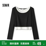 森馬長袖T恤女短款上衣顯瘦純色背心春秋緊身兩件套107624101002