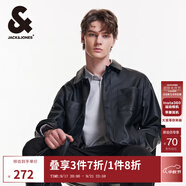 杰克·瓊斯（JACK&JONES）男裝春秋寬松皮衣舒適簡(jiǎn)約時(shí)尚純色潮流休閑外套短款上衣PU夾克男 E40 黑色 版型偏大，卡碼拍小 S 170