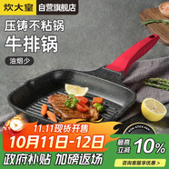炊大皇 平底鍋煎鍋 麥飯石色條棱紋不粘鍋牛排扒盤24cm 電磁爐通用 J24E