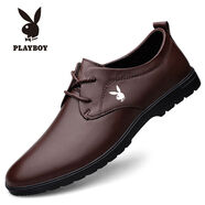 花花公子（PLAYBOY）花花公子男鞋男鞋真皮軟底系帶皮鞋男春季新款頭層牛皮休閑鞋 棕色 37