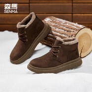 森馬冬季新款加絨馬丁靴保暖增高厚底休閑工裝戶(hù)外2025男鞋高幫雪地靴 淺棕色 42
