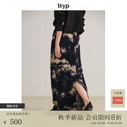 旅途原品ltyp 墨上花開(kāi)真絲手工拔染半裙 時(shí)尚優(yōu)雅八分/拖地裙女 長(cháng)款-黑杏色-潑墨扎染 M