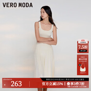 VEROMODA連衣裙秋季女裝新款優(yōu)雅通勤收腰A擺百褶無袖中長裙女 蜜乳白色 175/92A/XL