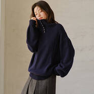 思諾芙德（snowforte）高領(lǐng)紐扣絞花綿羊毛衫女25秋冬新款氣質(zhì)紅山羊絨針織毛衣 普魯士藍 S