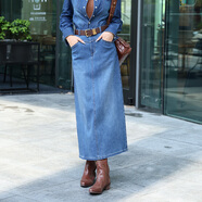 哥弟（GIRDEAR）加絨牛仔連體半身裙 25冬新款復古高級感經(jīng)典1200370 藍色 S (2碼)