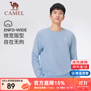 駱駝圓領(lǐng)長袖套頭衛(wèi)衣男時尚寬松薄款休閑運動上衣女 J13CAY6063，淺灰藍，男 XL