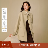 茵曼（INMAN）2025秋冬女裝新款 羊駝毛桑蠶絲襯衫式雙面呢短款毛呢夾克外套 卡其 S