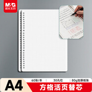 晨光（M&G）文具A4/60張活頁(yè)本替芯 30孔可拆卸筆記本本子活頁(yè)紙考研復習作業(yè)本80g方格內芯單本APY9N20PB