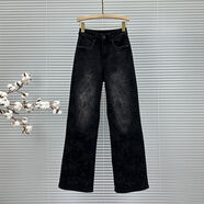 重工釘珠刺繡牛仔長(zhǎng)褲女潮2025年秋季新款高腰寬松顯瘦百搭闊腿褲 黑色 S