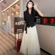 FSHE西裝套裝女兩件套25年新款秋季穿搭女套裝上衣半網(wǎng)紗裙時(shí)尚套裝女 長(cháng)袖上衣+半裙套裝 L 108-119斤