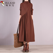 啄木鳥(niǎo)品牌女裝半高領(lǐng)打底長(cháng)裙寬松純色長(cháng)袖針織棉連衣裙 咖啡色 2XL 【建議140-170斤】