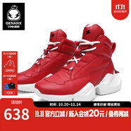 閃電潮牌（GENANX）頭層牛皮休閑鞋街舞嘻哈時(shí)尚厚底系帶潮男 紅色 39