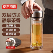 京東京造雙層加厚玻璃杯 無鉛高硼硅帶茶隔水杯304茶隔泡茶杯男士360mL