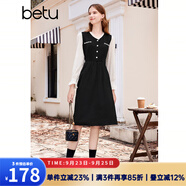 百圖betu女裝冬季新款連衣裙撞色V領(lǐng)修身顯瘦甜美小黑裙女2311T67 黑色 L