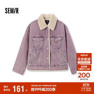 森馬（Semir）牛仔外套女拼接仿兔毛翻領(lǐng)寬松港風(fēng)冬季落肩夾棉夾克103724108001