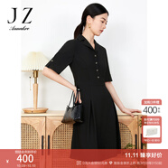 玖姿·安娜蔻西裝領(lǐng)連衣裙女裝夏款OL風(fēng)知性裙子通勤小黑裙 素黑 L