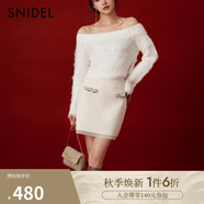 SNIDEL2025春夏新品氣質(zhì)高腰包臀修身串珠針織短半裙SWNS251304 灰白色 均碼