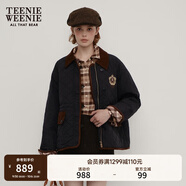 Teenie Weenie小熊女裝棉服秋冬寬松復古潮流學(xué)院風(fēng)撞色巴恩風(fēng)外套 黑色 XS (155)