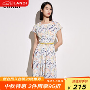 藍(lán)地（LANDI）不對稱下擺圓領(lǐng)印花系帶連衣裙女夏季新款短袖裙子無腰帶 花色 S