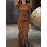 小紅書(shū)同款2025年秋季個(gè)性風(fēng)文藝范暈染連衣裙氣質(zhì)名媛修身顯瘦超 圖片色 2XL