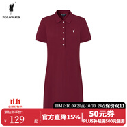 POLOWALK女士短袖連衣裙夏季新款中長(zhǎng)款修身運(yùn)動(dòng)純色polo裙 酒紅色 2XL (175)
