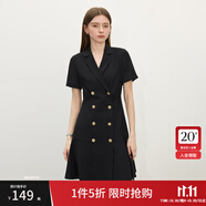 范思藍(lán)恩正式氣質(zhì)通勤連衣裙女夏季收腰顯瘦面試西裝裙 黑色 XS