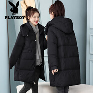 花花公子（PLAYBOY）棉服女2025中長(cháng)款韓版加厚棉衣新款冬裝寬松棉服胖mm顯瘦外套 黑色 M 建議90-110斤
