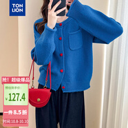唐獅（TonLion）唐獅2025秋冬韓系撞色扣設計女圓領(lǐng)開(kāi)衫毛衣