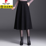 皮爾卡丹（pierre cardin）咖色毛呢半身裙女秋冬2025新款高腰遮胯顯瘦加厚保暖a字大擺冬裙 黑色中裙毛呢冬款 裙長(cháng)72厘米 M 90-100斤