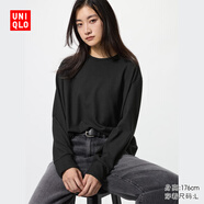 優(yōu)衣庫女裝柔軟針織搖粒絨圓領(lǐng)套頭衫/長(cháng)袖抓絨衛衣T恤新款479609 479609/09黑色 S