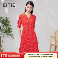 愛(ài)特愛(ài)（EITIE）時(shí)尚V領(lǐng)收腰a字顯瘦通勤連衣裙印花夏季新款性感裙子7007742 紅蔓61 L 165